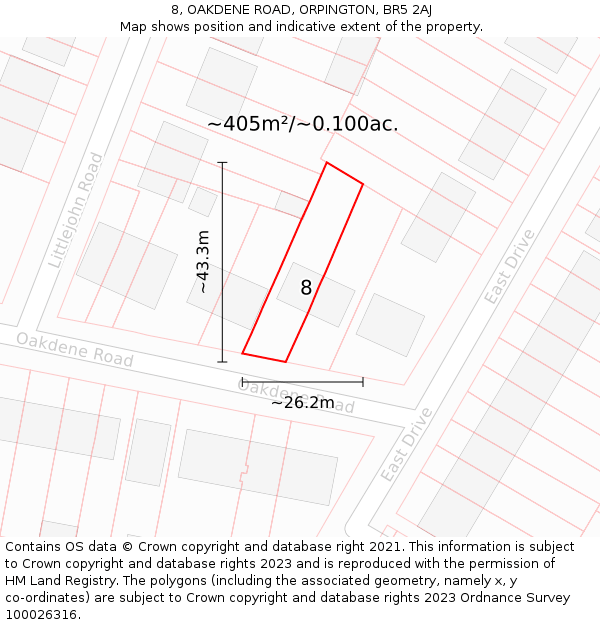 8, OAKDENE ROAD, ORPINGTON, BR5 2AJ: Plot and title map