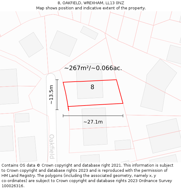 8, OAKFIELD, WREXHAM, LL13 0NZ: Plot and title map