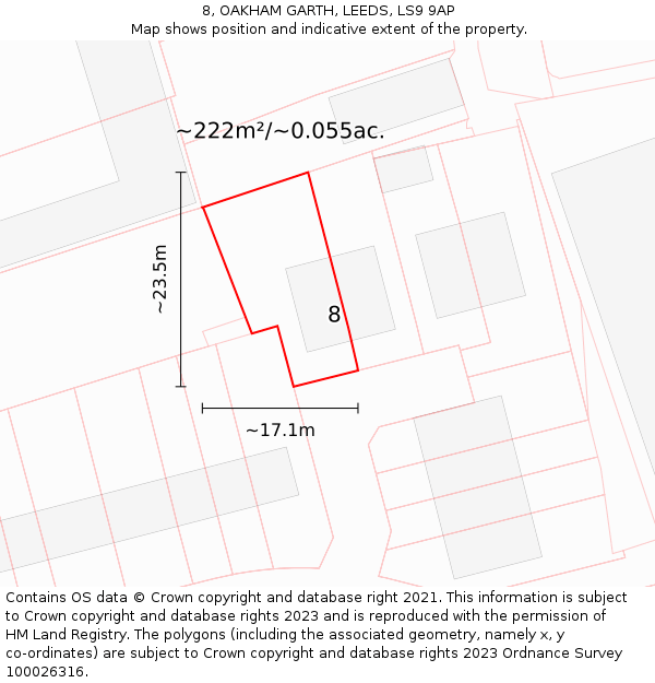 8, OAKHAM GARTH, LEEDS, LS9 9AP: Plot and title map
