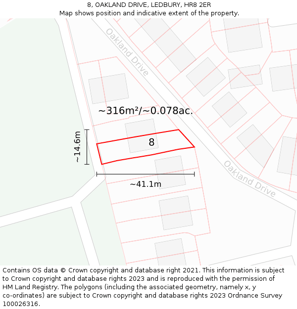 8, OAKLAND DRIVE, LEDBURY, HR8 2ER: Plot and title map