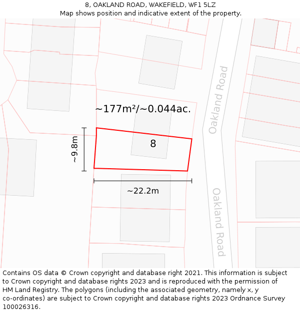 8, OAKLAND ROAD, WAKEFIELD, WF1 5LZ: Plot and title map