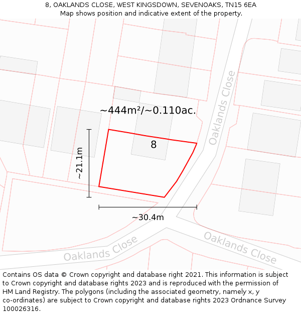 8, OAKLANDS CLOSE, WEST KINGSDOWN, SEVENOAKS, TN15 6EA: Plot and title map