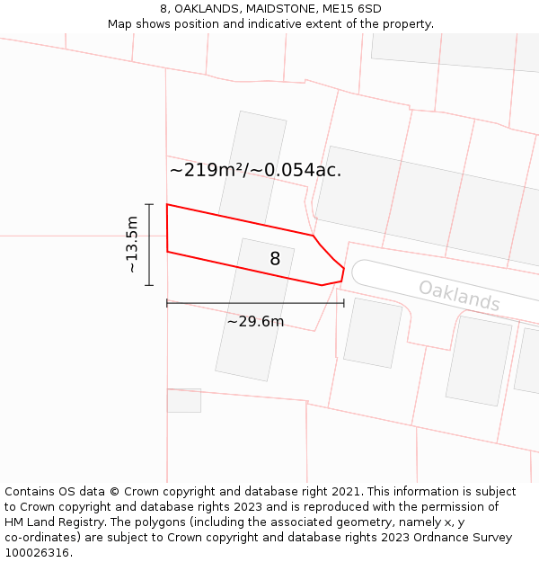 8, OAKLANDS, MAIDSTONE, ME15 6SD: Plot and title map