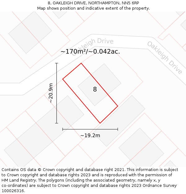 8, OAKLEIGH DRIVE, NORTHAMPTON, NN5 6RP: Plot and title map