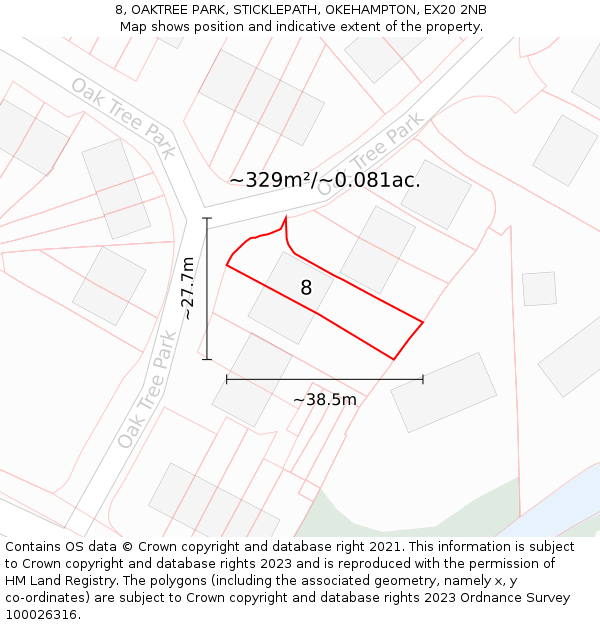 8, OAKTREE PARK, STICKLEPATH, OKEHAMPTON, EX20 2NB: Plot and title map