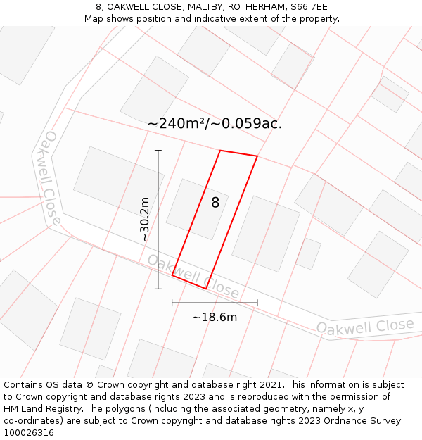 8, OAKWELL CLOSE, MALTBY, ROTHERHAM, S66 7EE: Plot and title map