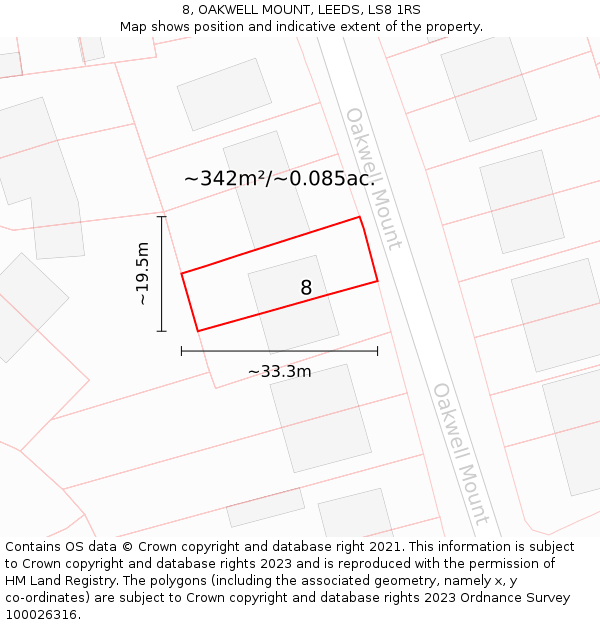 8, OAKWELL MOUNT, LEEDS, LS8 1RS: Plot and title map