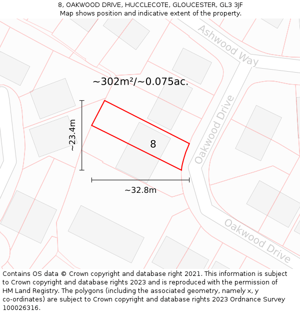 8, OAKWOOD DRIVE, HUCCLECOTE, GLOUCESTER, GL3 3JF: Plot and title map