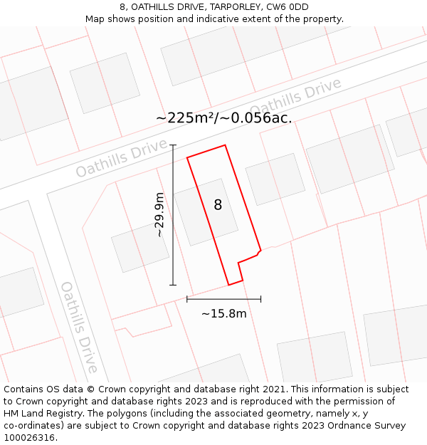 8, OATHILLS DRIVE, TARPORLEY, CW6 0DD: Plot and title map