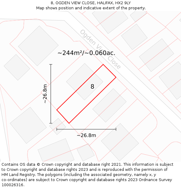 8, OGDEN VIEW CLOSE, HALIFAX, HX2 9LY: Plot and title map