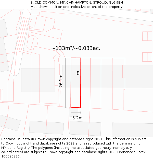 8, OLD COMMON, MINCHINHAMPTON, STROUD, GL6 9EH: Plot and title map