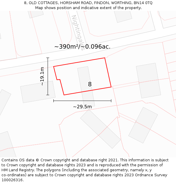 8, OLD COTTAGES, HORSHAM ROAD, FINDON, WORTHING, BN14 0TQ: Plot and title map