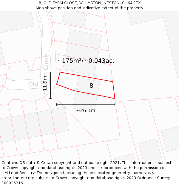 8, OLD FARM CLOSE, WILLASTON, NESTON, CH64 1TX: Plot and title map