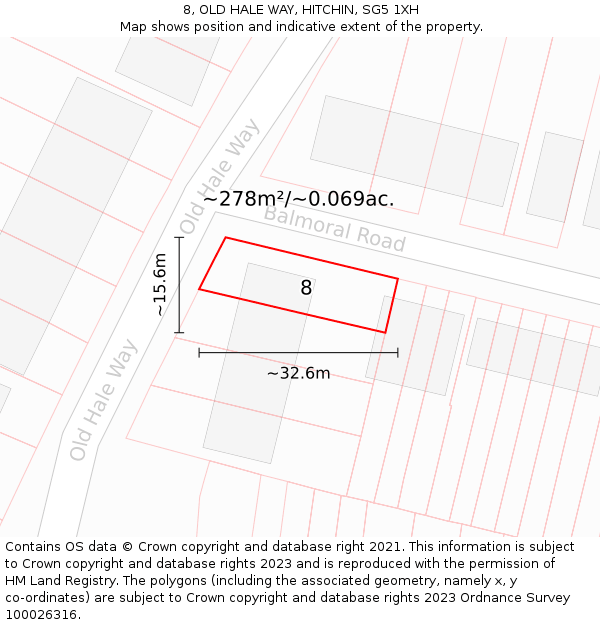8, OLD HALE WAY, HITCHIN, SG5 1XH: Plot and title map