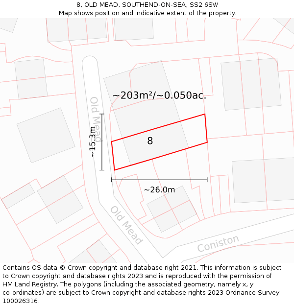 8, OLD MEAD, SOUTHEND-ON-SEA, SS2 6SW: Plot and title map