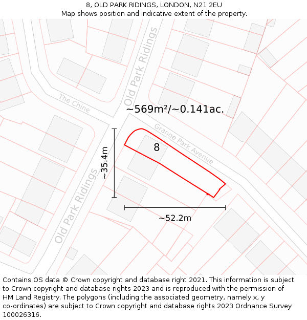 8, OLD PARK RIDINGS, LONDON, N21 2EU: Plot and title map