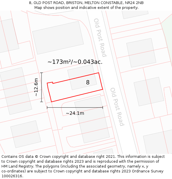 8, OLD POST ROAD, BRISTON, MELTON CONSTABLE, NR24 2NB: Plot and title map