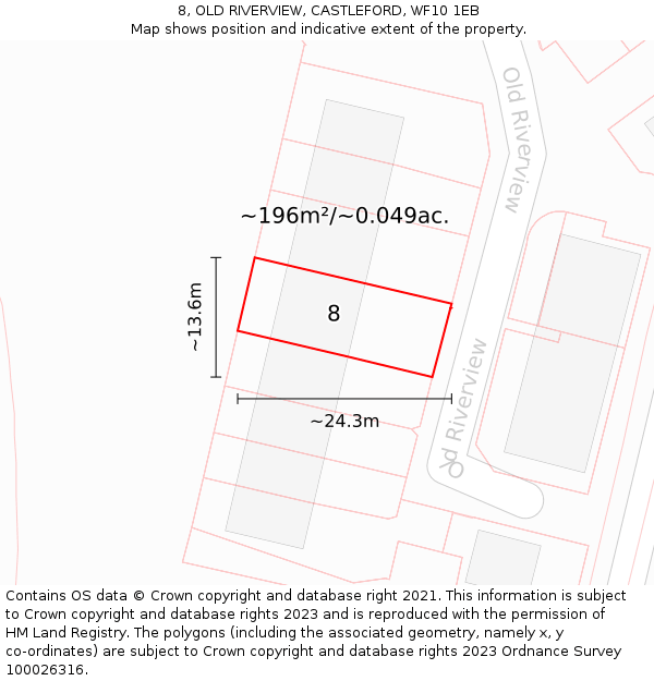 8, OLD RIVERVIEW, CASTLEFORD, WF10 1EB: Plot and title map