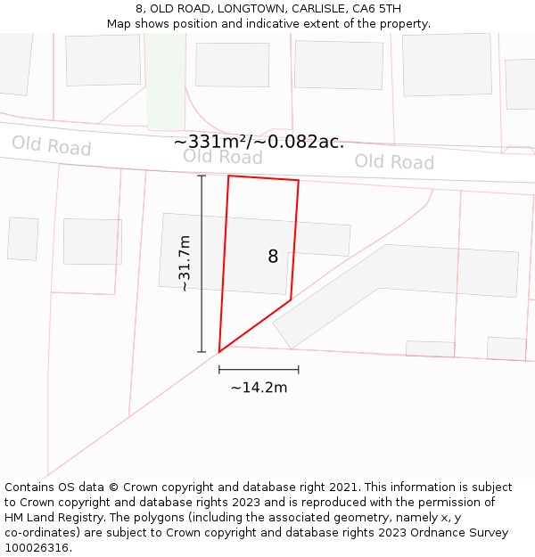 8, OLD ROAD, LONGTOWN, CARLISLE, CA6 5TH: Plot and title map