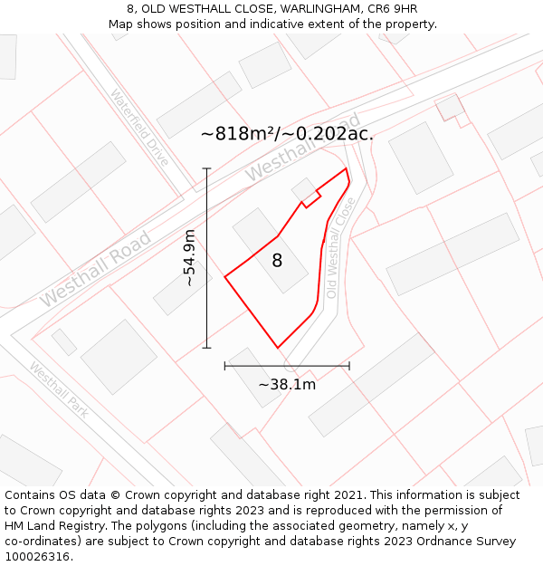 8, OLD WESTHALL CLOSE, WARLINGHAM, CR6 9HR: Plot and title map