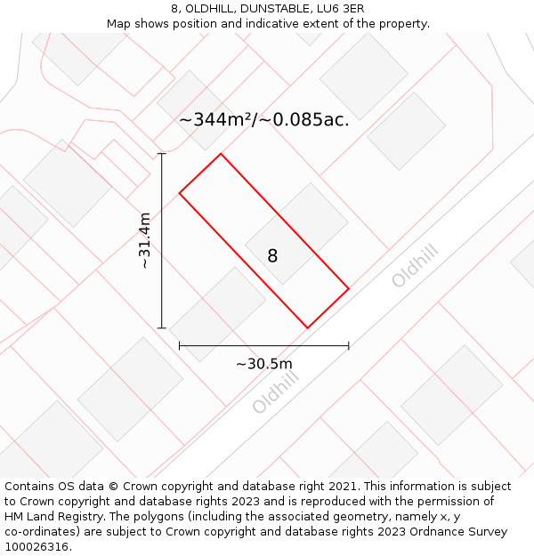 8, OLDHILL, DUNSTABLE, LU6 3ER: Plot and title map