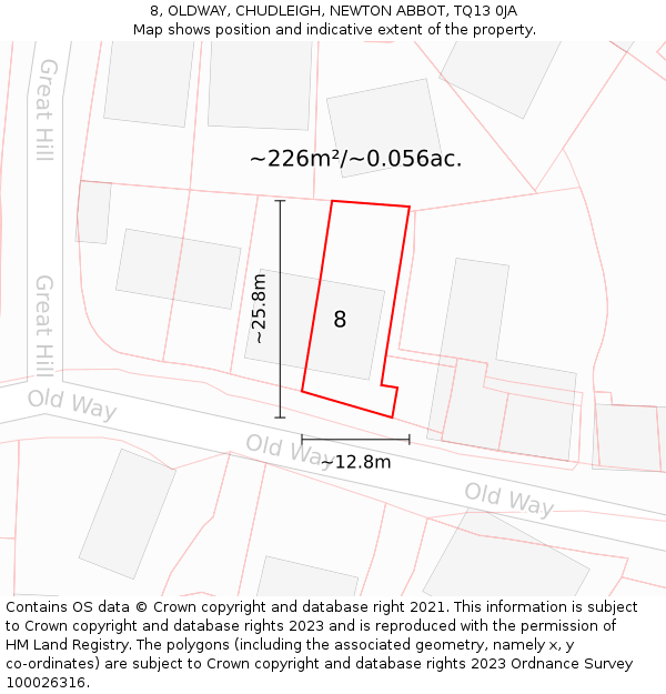 8, OLDWAY, CHUDLEIGH, NEWTON ABBOT, TQ13 0JA: Plot and title map