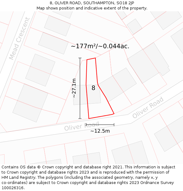 8, OLIVER ROAD, SOUTHAMPTON, SO18 2JP: Plot and title map