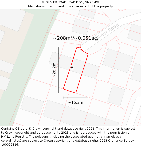 8, OLIVIER ROAD, SWINDON, SN25 4XF: Plot and title map