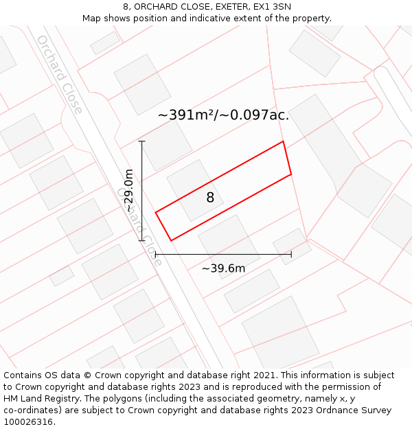 8, ORCHARD CLOSE, EXETER, EX1 3SN: Plot and title map