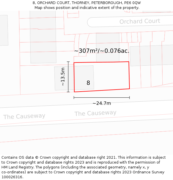 8, ORCHARD COURT, THORNEY, PETERBOROUGH, PE6 0QW: Plot and title map