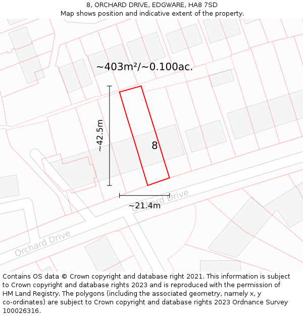 8, ORCHARD DRIVE, EDGWARE, HA8 7SD: Plot and title map