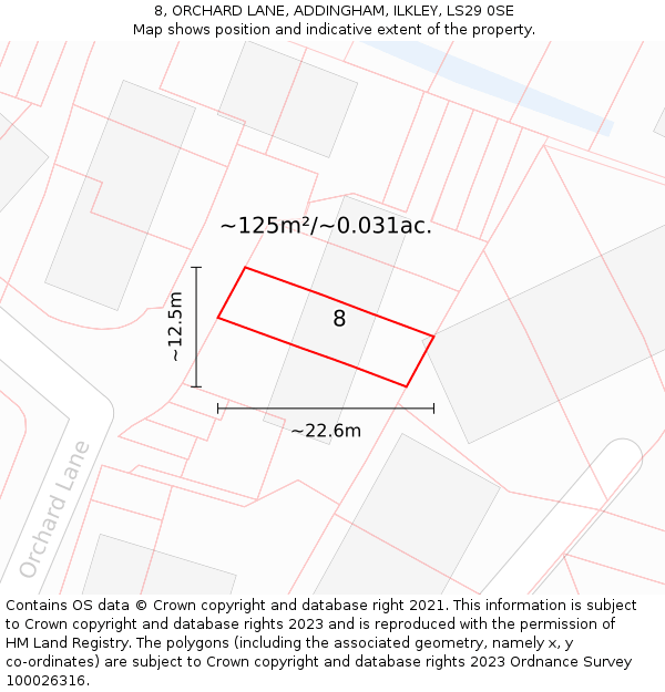 8, ORCHARD LANE, ADDINGHAM, ILKLEY, LS29 0SE: Plot and title map