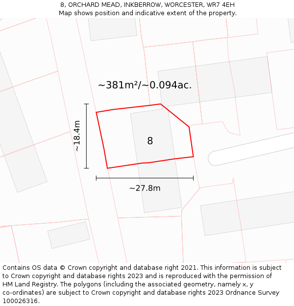 8, ORCHARD MEAD, INKBERROW, WORCESTER, WR7 4EH: Plot and title map