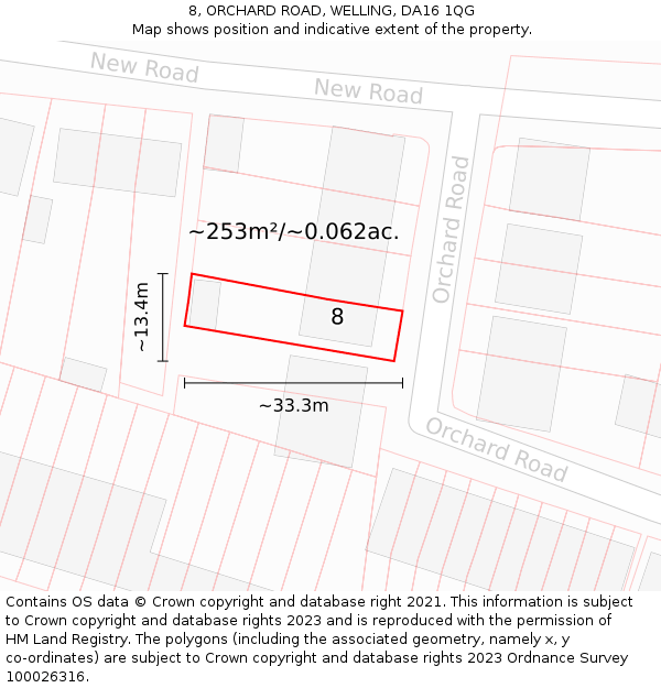 8, ORCHARD ROAD, WELLING, DA16 1QG: Plot and title map