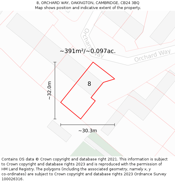 8, ORCHARD WAY, OAKINGTON, CAMBRIDGE, CB24 3BQ: Plot and title map