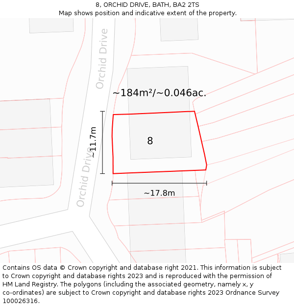 8, ORCHID DRIVE, BATH, BA2 2TS: Plot and title map