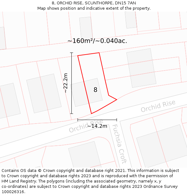8, ORCHID RISE, SCUNTHORPE, DN15 7AN: Plot and title map