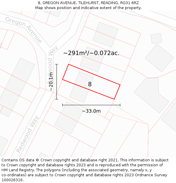8, OREGON AVENUE, TILEHURST, READING, RG31 6RZ: Plot and title map