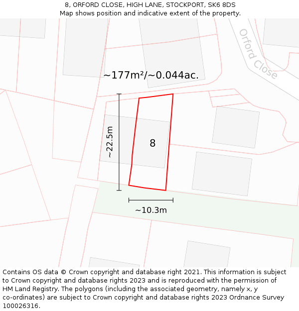 8, ORFORD CLOSE, HIGH LANE, STOCKPORT, SK6 8DS: Plot and title map