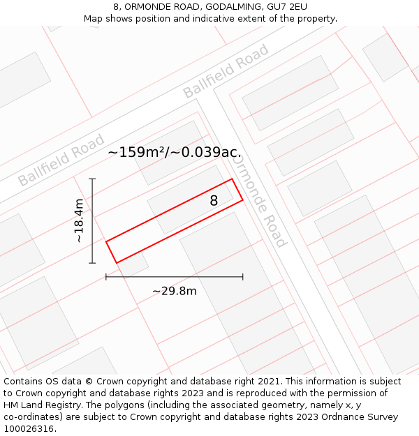 8, ORMONDE ROAD, GODALMING, GU7 2EU: Plot and title map