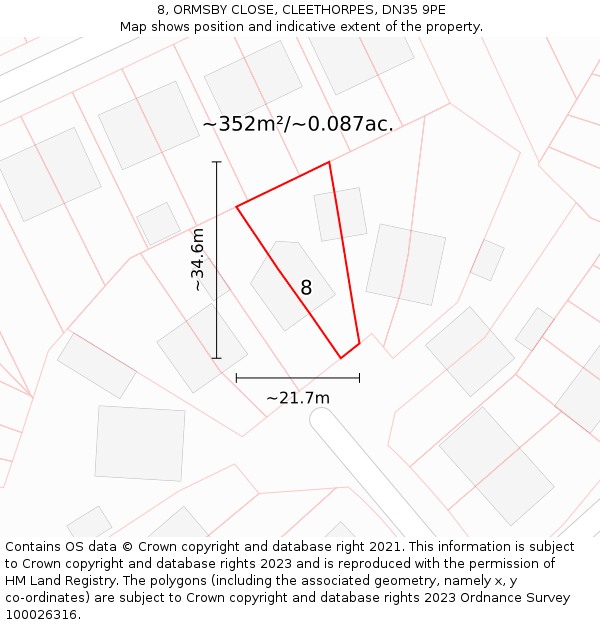 8, ORMSBY CLOSE, CLEETHORPES, DN35 9PE: Plot and title map