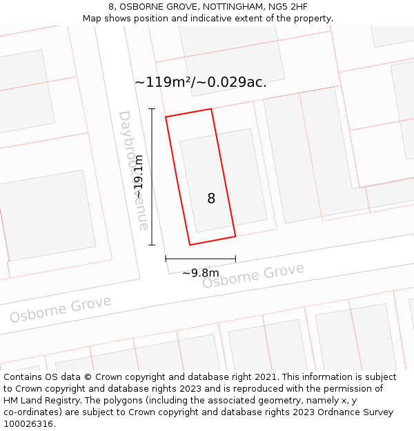 8, OSBORNE GROVE, NOTTINGHAM, NG5 2HF: Plot and title map