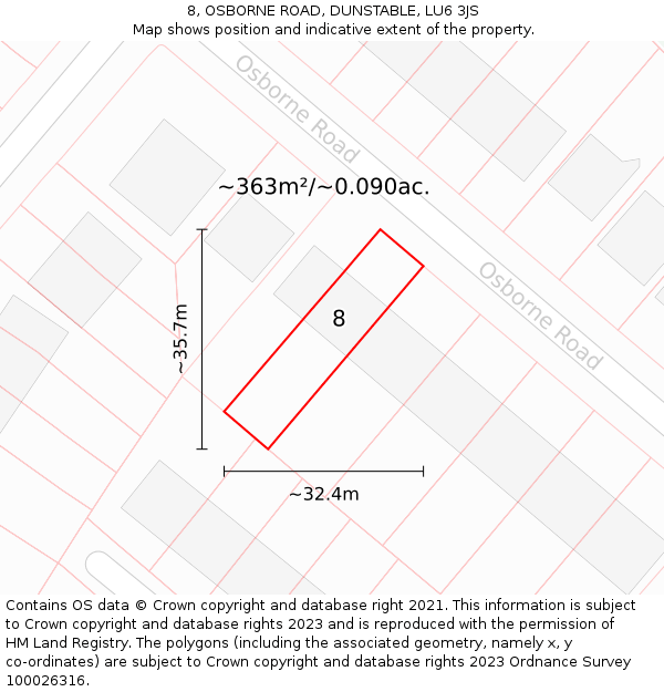 8, OSBORNE ROAD, DUNSTABLE, LU6 3JS: Plot and title map