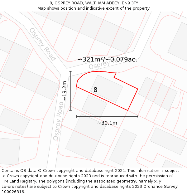 8, OSPREY ROAD, WALTHAM ABBEY, EN9 3TY: Plot and title map