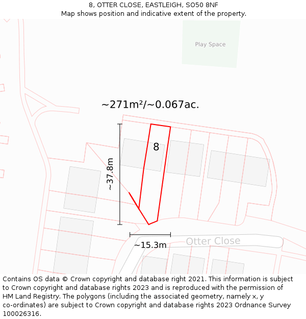 8, OTTER CLOSE, EASTLEIGH, SO50 8NF: Plot and title map
