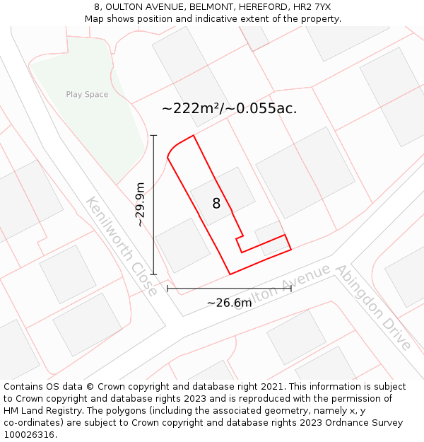 8, OULTON AVENUE, BELMONT, HEREFORD, HR2 7YX: Plot and title map