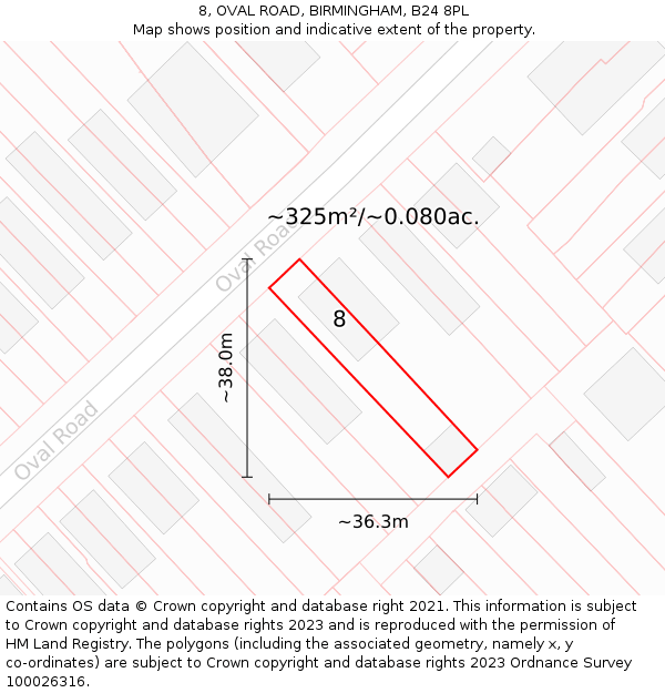 8, OVAL ROAD, BIRMINGHAM, B24 8PL: Plot and title map