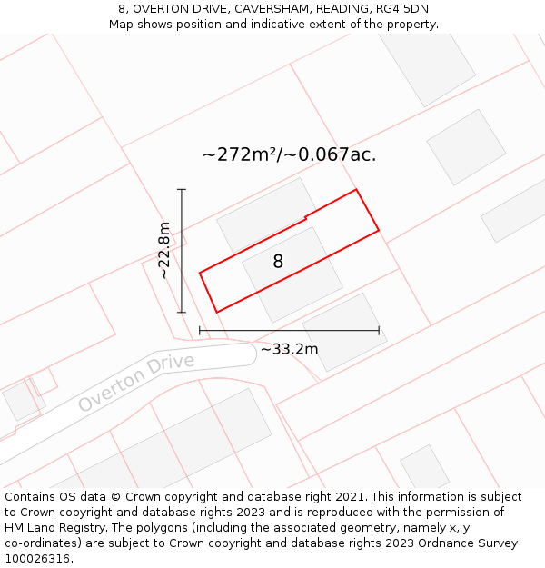 8, OVERTON DRIVE, CAVERSHAM, READING, RG4 5DN: Plot and title map
