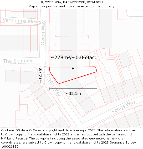 8, OWEN WAY, BASINGSTOKE, RG24 9GH: Plot and title map