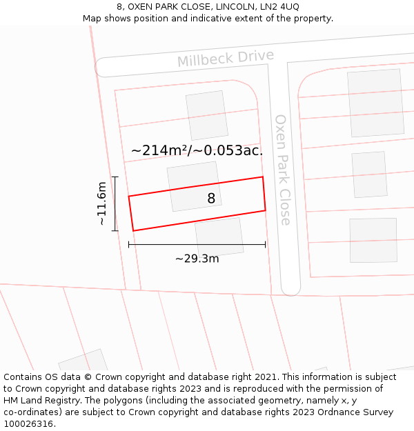 8, OXEN PARK CLOSE, LINCOLN, LN2 4UQ: Plot and title map